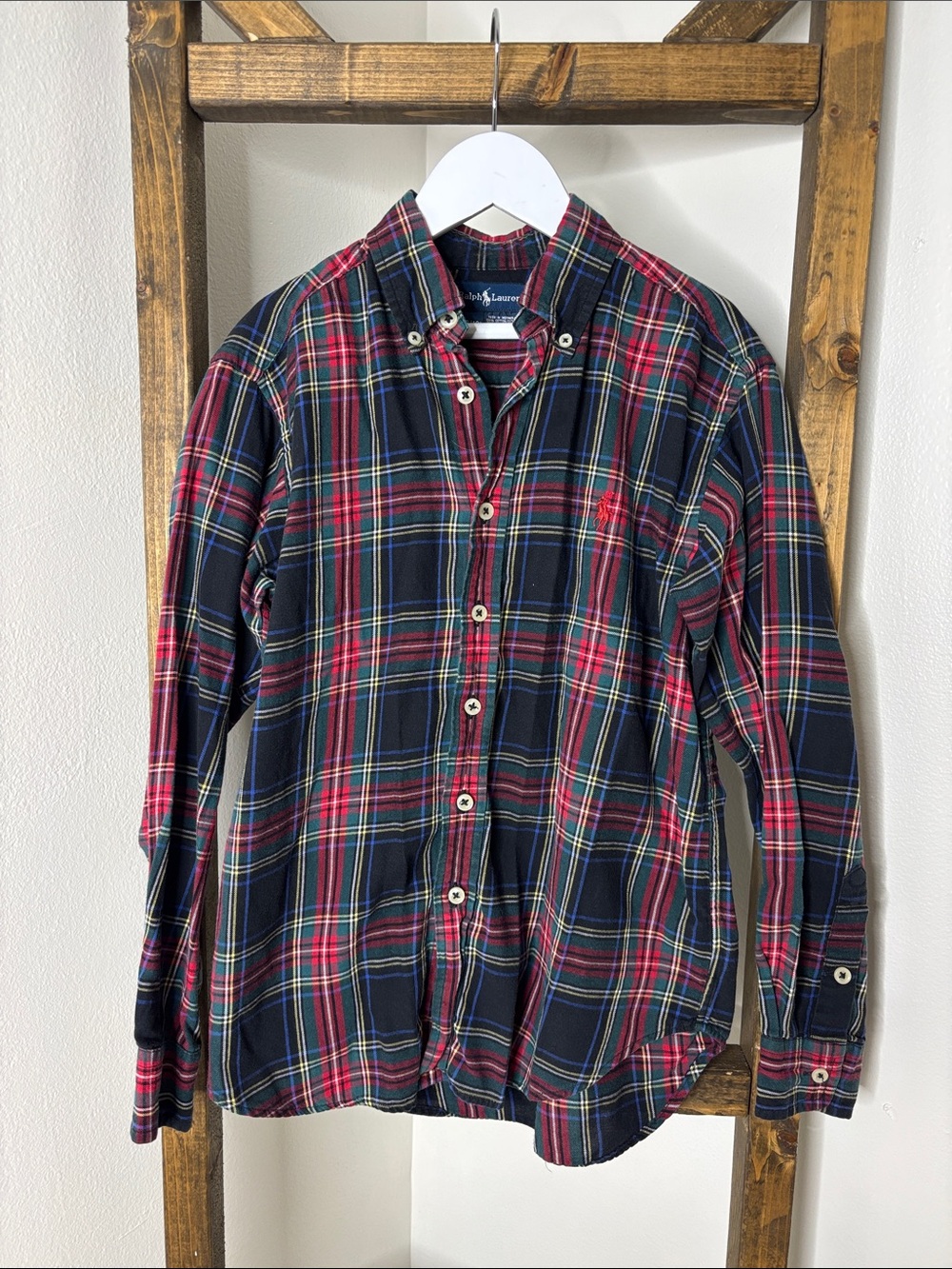 Polo by Ralph Lauren Navy, Red & Green Plaid Button-Down Shirt Size S
